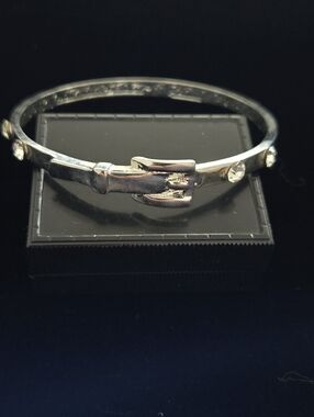 Silver-Tone Buckle Bangle Bracelet with Crystal Accents